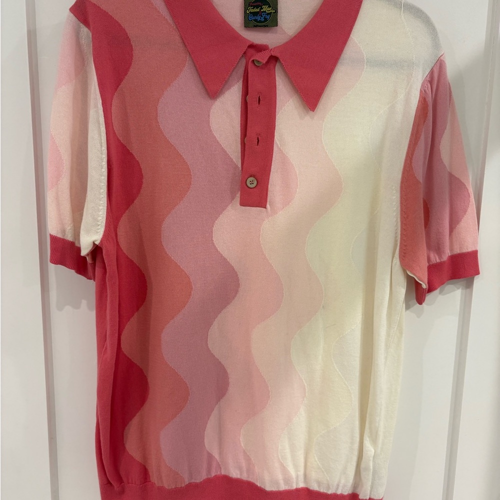 Jaded London Pink and Cream Wave Polo Shirt